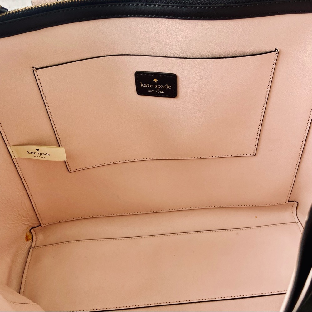 KATE SPADE Nelle Putnam Drive Leather Tote Black With Pink Interior GUC *Flaw - Picture 5 of 10